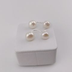 Bông Tai Bạc 925 Đính 2 Hạt Ngọc Trai Tự Nhiên Lớn Nhỏ Kiểu DIOR Dáng Cong Sang Trọng MADAME HIEN PEARLS BTN087