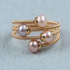 Nhẫn Còng Xoắn 4 hạt Ngọc Trai Nuôi Tự Nhiên Thiết Kế Thủ Công Tinh Xảo NT002