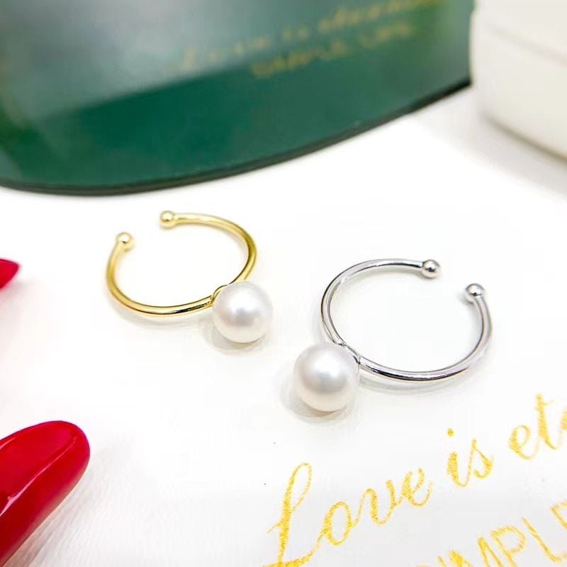 Nhẫn Ngọc Trai Tối Giản Khung Vàng Đính 1 Hạt Ngọc Trai Tự Nhiên Thời Trang NN012