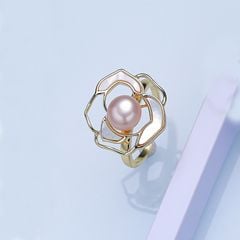 Nhẫn Ngọc Trai Tự Nhiên Dáng Hoa Trà Sang Trọng Thời Trang Nữ Tính NN040