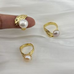 Nhẫn Ngọc Trai Tự Nhiên Khung Sóng Kim Loại Cá Tính Thời Trang Nam Nữ MADAME HIEN PEARLS NN078