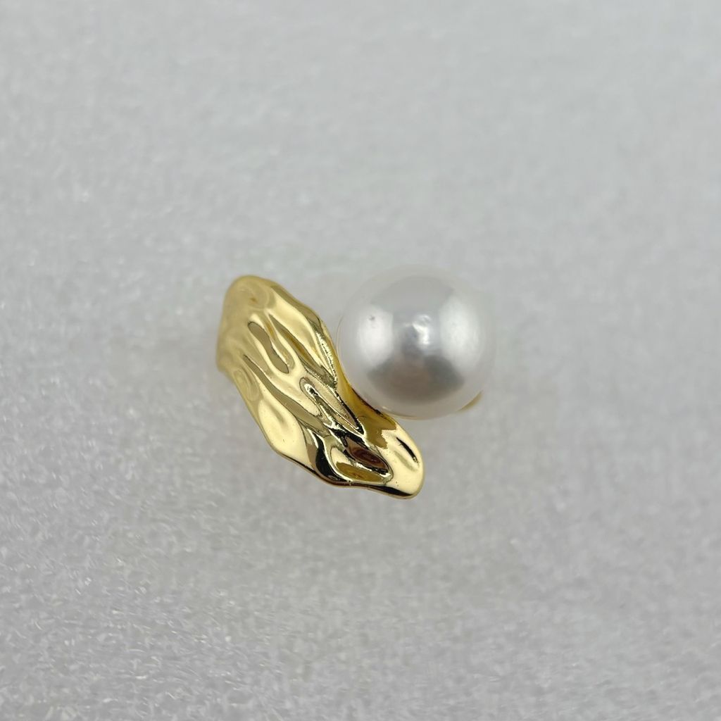 Nhẫn Ngọc Trai Tự Nhiên Khung Sóng Kim Loại Cá Tính Thời Trang Nam Nữ MADAME HIEN PEARLS NN078