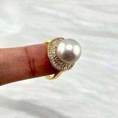 Nhẫn Vàng Thật 18k 1c30 Đính Ngọc Trai 11-12mm Hạt Tròn Đẹp Grade AAA MADAME HIEN PEARLS