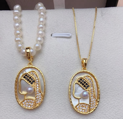 Dây Chuyền Mặt phát hoạ Girl with a Pearl Earring Nghệ Thuật Đính Ngọc Trai Tự Nhiên MADAME HIEN PEARLS MN073
