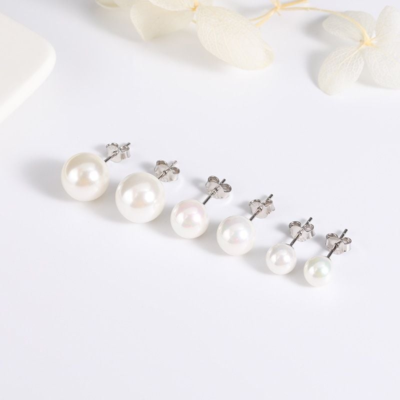 Bông Tai Bạc Ý s925 Đính 1 Hạt Ngọc Trai Trắng Tròn Tự Nhiên Tối Giản MADAME HIEN PEARLS BTT051