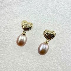 Bông Tai Ngọc Trai Tự Nhiên Mặt Trái Tim Khứa Tua Rua Ngọc Trai Hạt Gạo Đáng Yêu MADAME HIEN PEARLS BTG029B