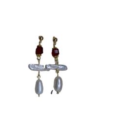Designer Jewelry Bông Tai Thiết Kế Ngọc Trai Dị Tự Nhiên Tua Rua Phối Mặt Đá Hình Học Vuông Vức MADAME HIEN PEARLS Thời Trang Nữ BTB077
