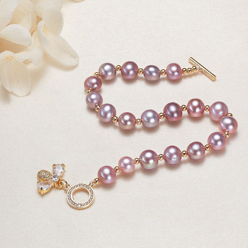 Vòng Tay Chuỗi Ngọc Trai Tự Nhiên Mặt Khoá OT Phối Tua Rua Cham Ong Little Bee MADAME HIEN PEARLS VTT093