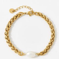 Vòng Tay Chuỗi Xương Rồng Ngọc Trai Tự Nhiên Dây Chuyền Thép Titan Mạ Vàng 14K MADAME HIEN PEARLS VTB032