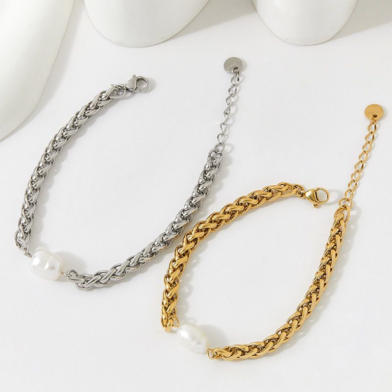 Vòng Tay Chuỗi Xương Rồng Ngọc Trai Tự Nhiên Dây Chuyền Thép Titan Mạ Vàng 14K MADAME HIEN PEARLS VTB032
