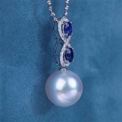 Dây Chuyền Ngọc Trai Tròn Tự Nhiên Phối Mặt Đá Sapphire Hình Số 8 May Mắn MADAME HIEN PEARLS MT045