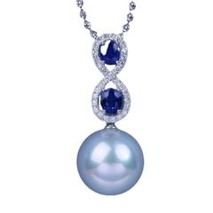 Dây Chuyền Ngọc Trai Tròn Tự Nhiên Phối Mặt Đá Sapphire Hình Số 8 May Mắn MADAME HIEN PEARLS MT045