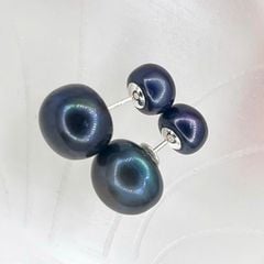 Bông Tai Bạc 925 Đính 2 Hạt Ngọc Trai Tự Nhiên Lớn Nhỏ Kiểu DIOR Sang Trọng BTN088