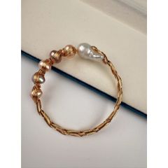 Vòng Tay Ngọc Trai Dị Baroque Tự Nhiên Màu Kim Đồng Hiếm Nữ Trang Kiểu Còng Cứng Kim Xoắn Unisex Nam Nữ MADAME HIEN PEARLS VTB038