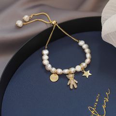 Vòng Tay Ngọc Trai Đơn giản Hạt Baroque Tự Nhiên Phối Cham Gấu Teddy Bear Và Ngôi Sao MADAME HIEN PEARLS Cho Bé VTB077