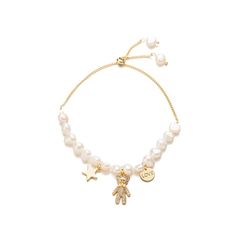 Vòng Tay Ngọc Trai Đơn giản Hạt Baroque Tự Nhiên Phối Cham Gấu Teddy Bear Và Ngôi Sao MADAME HIEN PEARLS Cho Bé VTB077