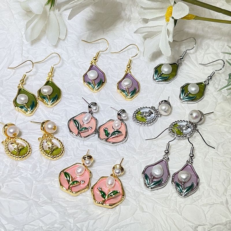 Designer Jewelry Bông Tai Kim Bạc s925 Tua Rua Tranh Sơn Dầu Nghệ Thuật Đính Ngọc Trai Tự Nhiên MADAME HIEN PEARLS BTN209