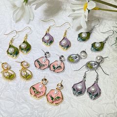 Designer Jewelry Bông Tai Kim Bạc s925 Tua Rua Tranh Sơn Dầu Nghệ Thuật Đính Ngọc Trai Tự Nhiên MADAME HIEN PEARLS BTN209