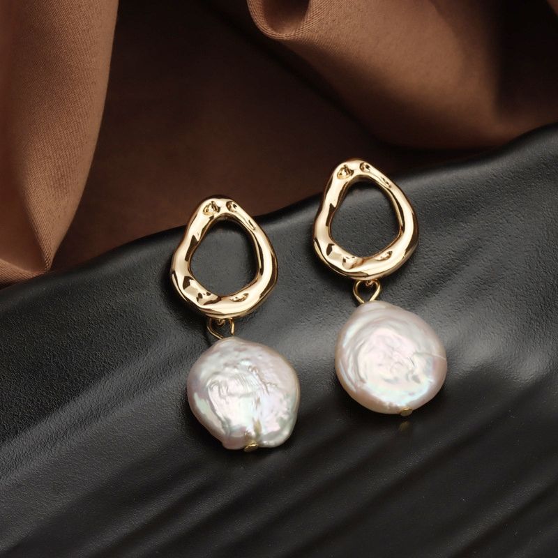 Bông tai Kim Bạc s925 Phối Ngọc Trai Tua Rua Hạt Baroque Đồng Tiền Tự Nhiên MADAME HIEN PEARLS BTB066