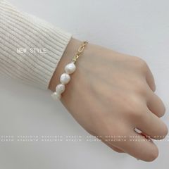 Vòng Tay Ngọc Trai Baroque Phối Xích Dài Ngắn Cách Điệu Cá Tính MADAME HIEN PEARLS Thời Trang Unisex Nam Nữ VTB036
