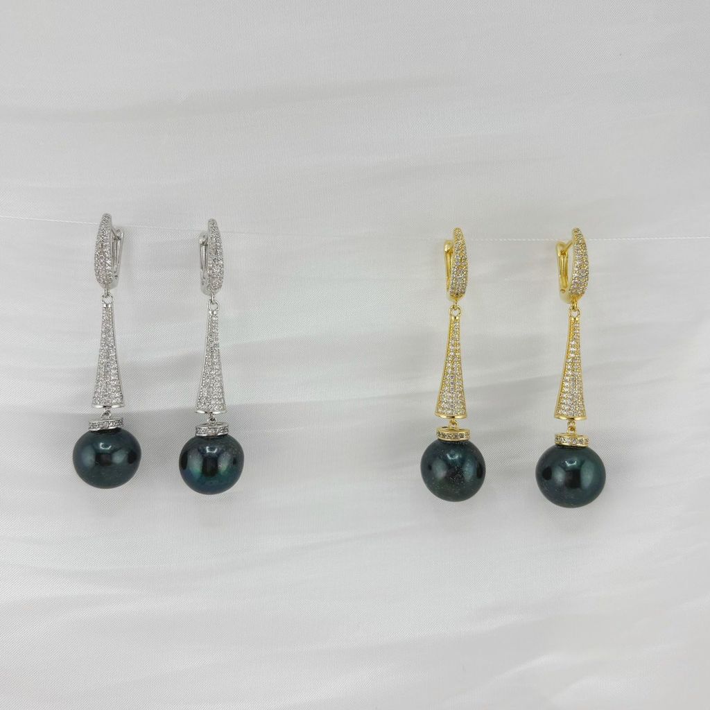 Bông Tai Ngọc Trai Phối Chuôi Bạc Dài Móc Câu Có Khoá Đính Pha Lê Lấp Lánh MADAME HIEN PEARLS Bông Tai Thiết Kế Cao Cấp BTT077