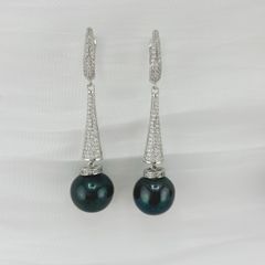 Bông Tai Ngọc Trai Phối Chuôi Bạc Dài Móc Câu Có Khoá Đính Pha Lê Lấp Lánh MADAME HIEN PEARLS Bông Tai Thiết Kế Cao Cấp BTT077