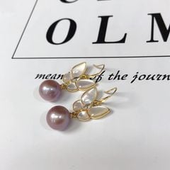 Bông Tai Ngọc Trai Tím Tự Nhiên Bạc s925 Mạ Vàng Thật 18K Dáng Bướm Hồ Điệp MADAME HIEN PEARLS BTT065