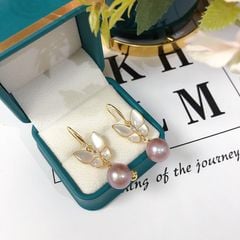 Bông Tai Ngọc Trai Tím Tự Nhiên Bạc s925 Mạ Vàng Thật 18K Dáng Bướm Hồ Điệp MADAME HIEN PEARLS BTT065
