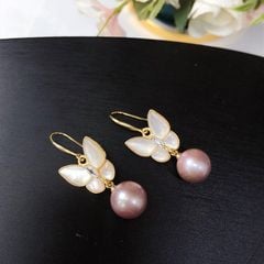 Bông Tai Ngọc Trai Tím Tự Nhiên Bạc s925 Mạ Vàng Thật 18K Dáng Bướm Hồ Điệp MADAME HIEN PEARLS BTT065