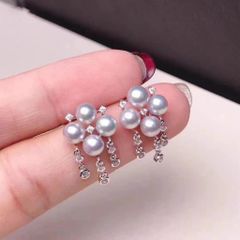 Bông Tai Ngọc Trai Tự Nhiên Mặt 4 Hạt Ngọc Trai Đính 3 Sợi Tua Rua Đáng Yêu MADAME HIEN PEARLS Cho Nữ BTN257