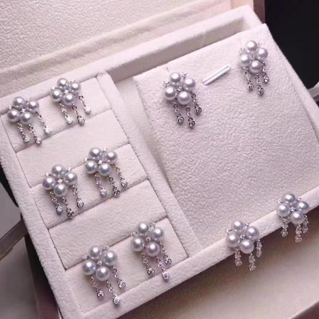 Bông Tai Ngọc Trai Tự Nhiên Mặt 4 Hạt Ngọc Trai Đính 3 Sợi Tua Rua Đáng Yêu MADAME HIEN PEARLS Cho Nữ BTN257