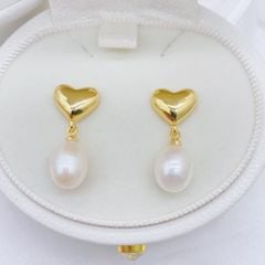 Bông Tai Ngọc Trai Tự Nhiên Mặt Trái Tim Tua Rua Ngọc Trai Hạt Gạo Đáng Yêu MADAME HIEN PEARLS BTG029