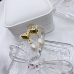 Bông Tai Ngọc Trai Tự Nhiên Mặt Trái Tim Tua Rua Ngọc Trai Hạt Gạo Đáng Yêu MADAME HIEN PEARLS BTG029