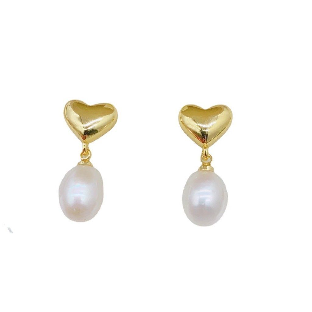 Bông Tai Ngọc Trai Tự Nhiên Mặt Trái Tim Tua Rua Ngọc Trai Hạt Gạo Đáng Yêu MADAME HIEN PEARLS BTG029