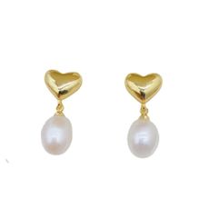 Bông Tai Ngọc Trai Tự Nhiên Mặt Trái Tim Tua Rua Ngọc Trai Hạt Gạo Đáng Yêu MADAME HIEN PEARLS BTG029