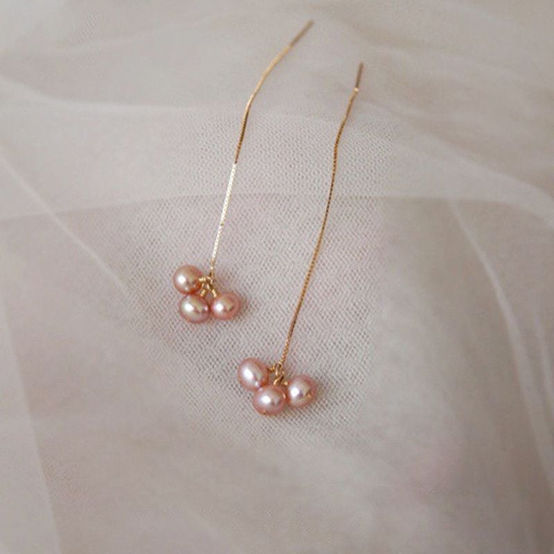 Bông Tai Ngọc Trai Tự Nhiên Tua Rua Dài Đính 3 Hạt Ngọc Trai Nhí Thanh Lịch MADAME HIEN PEARLS Cho Nữ BTT110