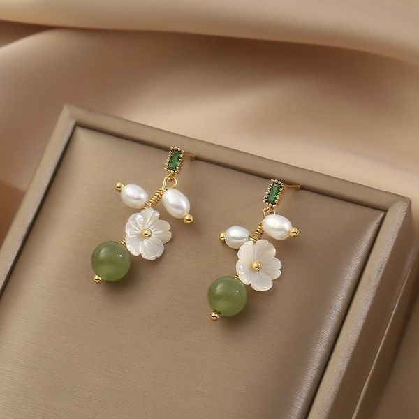 Bông Tai Ngọc Trai Tự Nhiên Tua Rua Hoa 3D Phối Cẩm Thạch Quà Tặng Sang Trọng MADAME HIEN PEARLS Nữ Tính BTG152