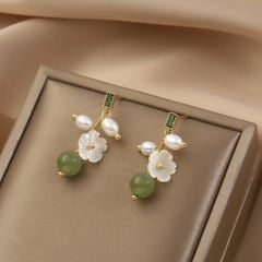 Bông Tai Ngọc Trai Tự Nhiên Tua Rua Hoa 3D Phối Cẩm Thạch Quà Tặng Sang Trọng MADAME HIEN PEARLS Nữ Tính BTG152