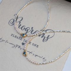 Vòng Cổ Ngọc Trai Nước Ngọt Mặt Trái Tim Đá Zircon Xanh Phong Cách Cổ Điển Kiểu Pháp MADAME HIEN PEARLS MT048