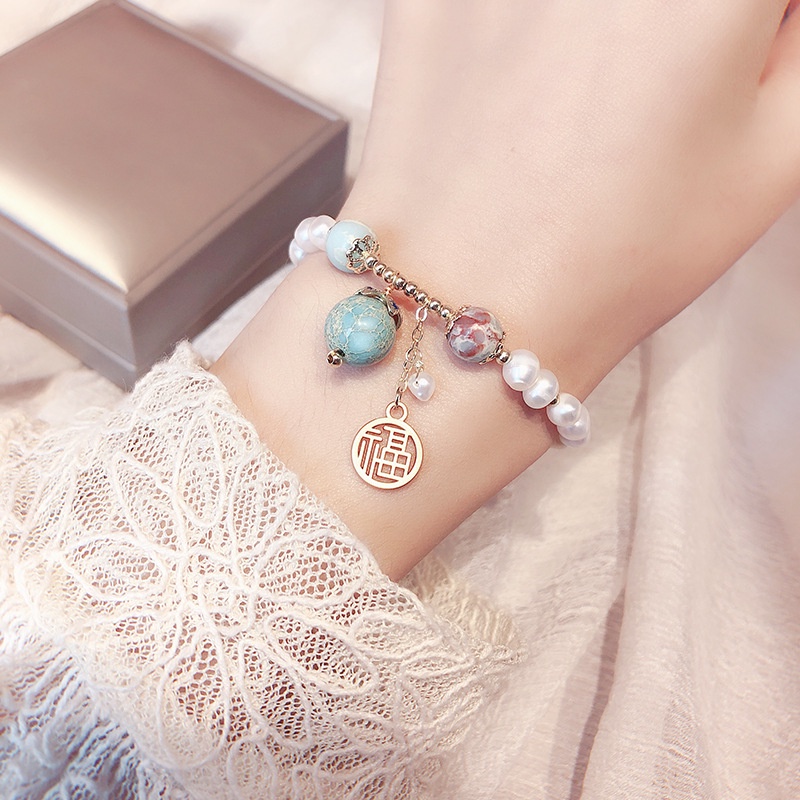 Vòng Tay Ngọc Trai Phối Hạt Đá Tự Nhiên Và Đồng Tiền MADAME HIEN PEARLS Thời Trang Nữ VTT057