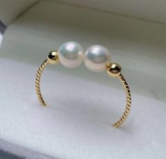 Nhẫn Ngọc Trai Tự Nhiên 2 Hạt Gạo Tương Phùng Hạnh Phúc MADAME HIEN PEARLS Cho Nữ NG013