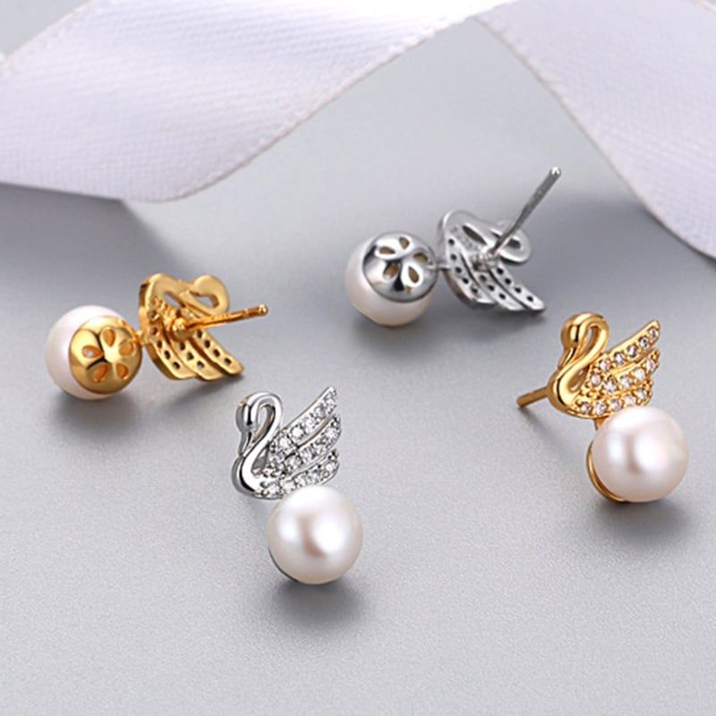 Bông Tai Ngọc Trai Tự Nhiên Mặt Thiên Nga Dát Đá Quý MADAME HIEN PEARLS Thời Trang Nữ BTN129
