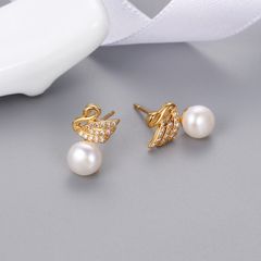 Bông Tai Ngọc Trai Tự Nhiên Mặt Thiên Nga Dát Đá Quý MADAME HIEN PEARLS Thời Trang Nữ BTN129