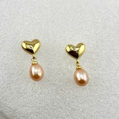 Bông Tai Ngọc Trai Tự Nhiên Mặt Trái Tim Tua Rua Ngọc Trai Hạt Gạo Đáng Yêu MADAME HIEN PEARLS BTG029