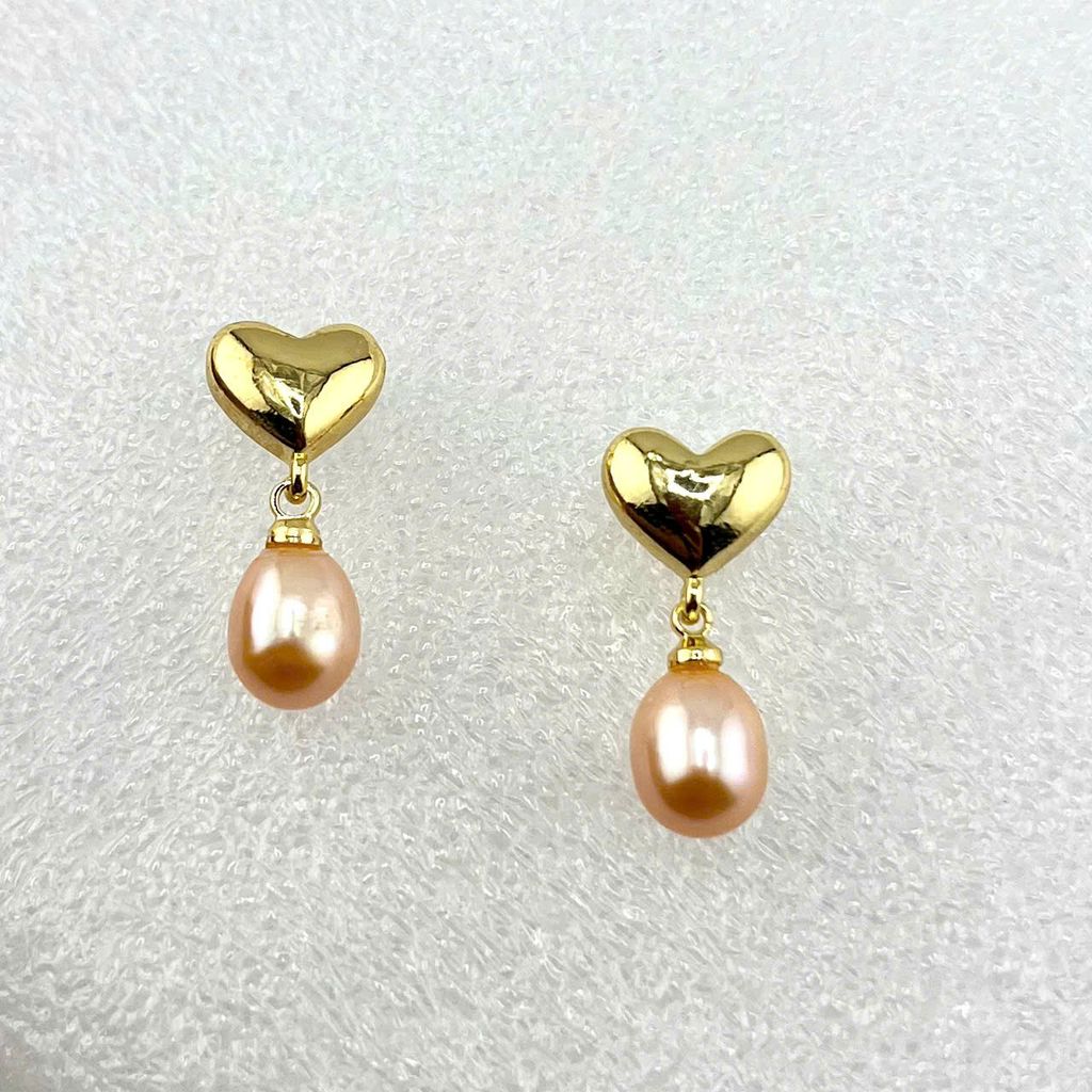 Bông Tai Ngọc Trai Tự Nhiên Mặt Trái Tim Tua Rua Ngọc Trai Hạt Gạo Đáng Yêu MADAME HIEN PEARLS BTG029