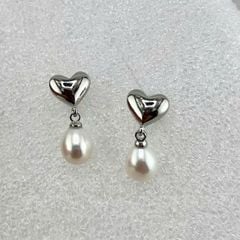 Bông Tai Ngọc Trai Tự Nhiên Mặt Trái Tim Bạc Tua Rua Ngọc Trai Hạt Gạo Đáng Yêu MADAME HIEN PEARLS BTG029