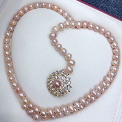 Vòng Cổ Ngọc Trai Tự Nhiên 8-9mm Dài 80cm Khoá Hoa Hướng Dương Đính Đá Long Lanh Sang Trọng MADAME HIEN PEARLS Cho Nữ CT062