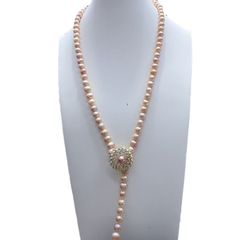 Vòng Cổ Ngọc Trai Tự Nhiên 8-9mm Dài 80cm Khoá Hoa Hướng Dương Đính Đá Long Lanh Sang Trọng MADAME HIEN PEARLS Cho Nữ CT062