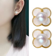 Bông Tai Ngọc Trai Tự Nhiên Cỏ 4 Lá Trắng Xà Cừ Hoạ Tiết LV MADAME HIEN PEARLS Thời Trang Nữ BTN190