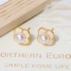 Bông Tai Ngọc Trai Tự Nhiên Cỏ 4 Lá Trắng Xà Cừ Hoạ Tiết LV MADAME HIEN PEARLS Thời Trang Nữ BTN190